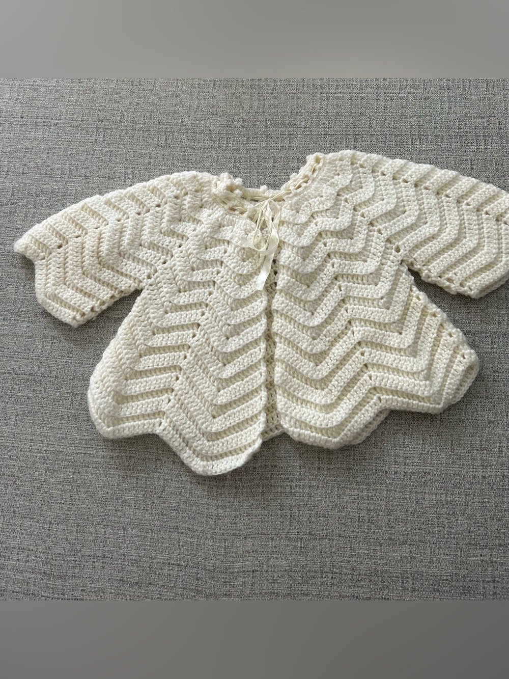 Handmade Cream Crochet Baby Cardigan.  Size 12/18M